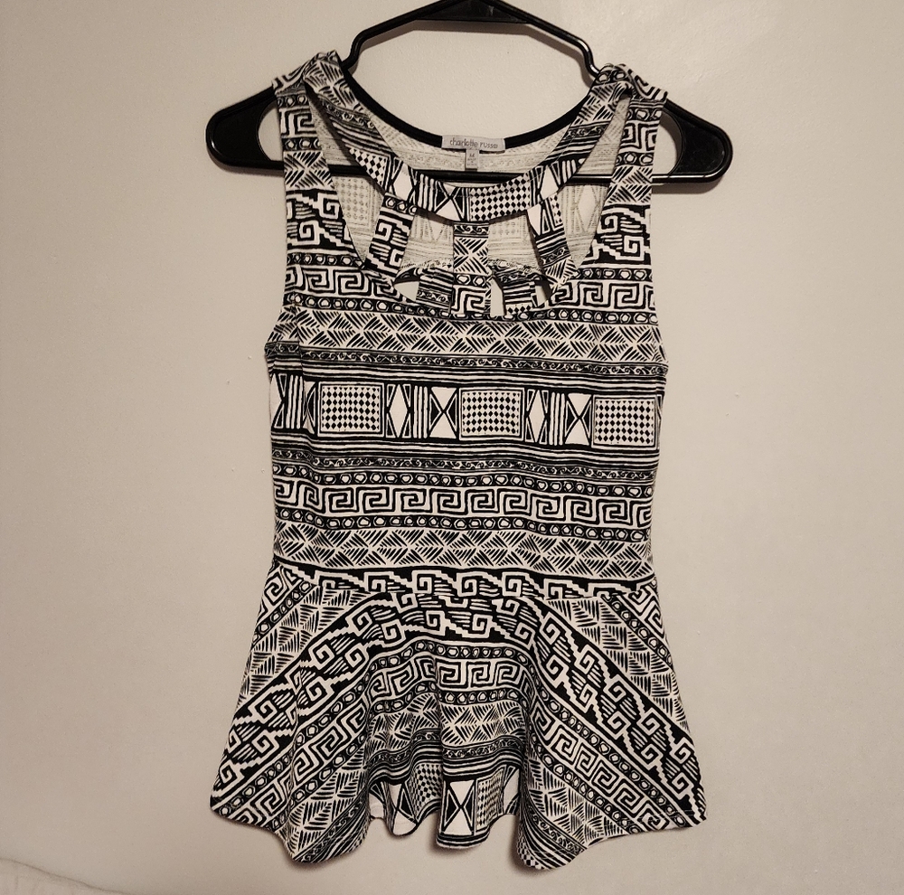 Charlotte Russe Black and White Patterned Tank Top